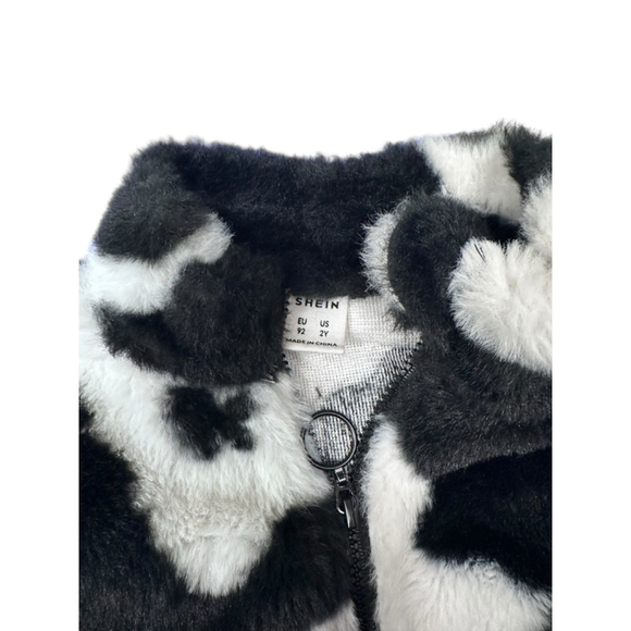 Baby SHEIN Cow Print Faux Fur Jacket 2Y Black White - Picture 2 of 6